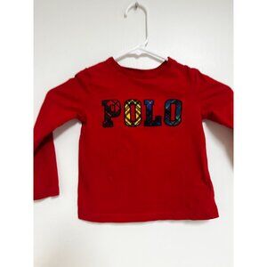 Polo RALPH LAUREN kids long sleeve red Shirt Big Font Block Polo sz 4T